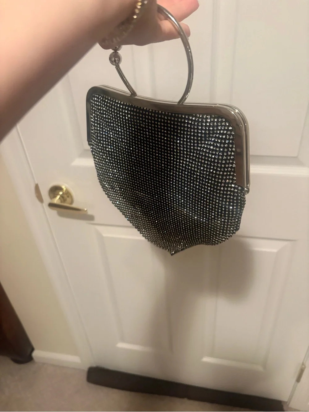 Crystal Mesh Evening Bag with Silver Frame